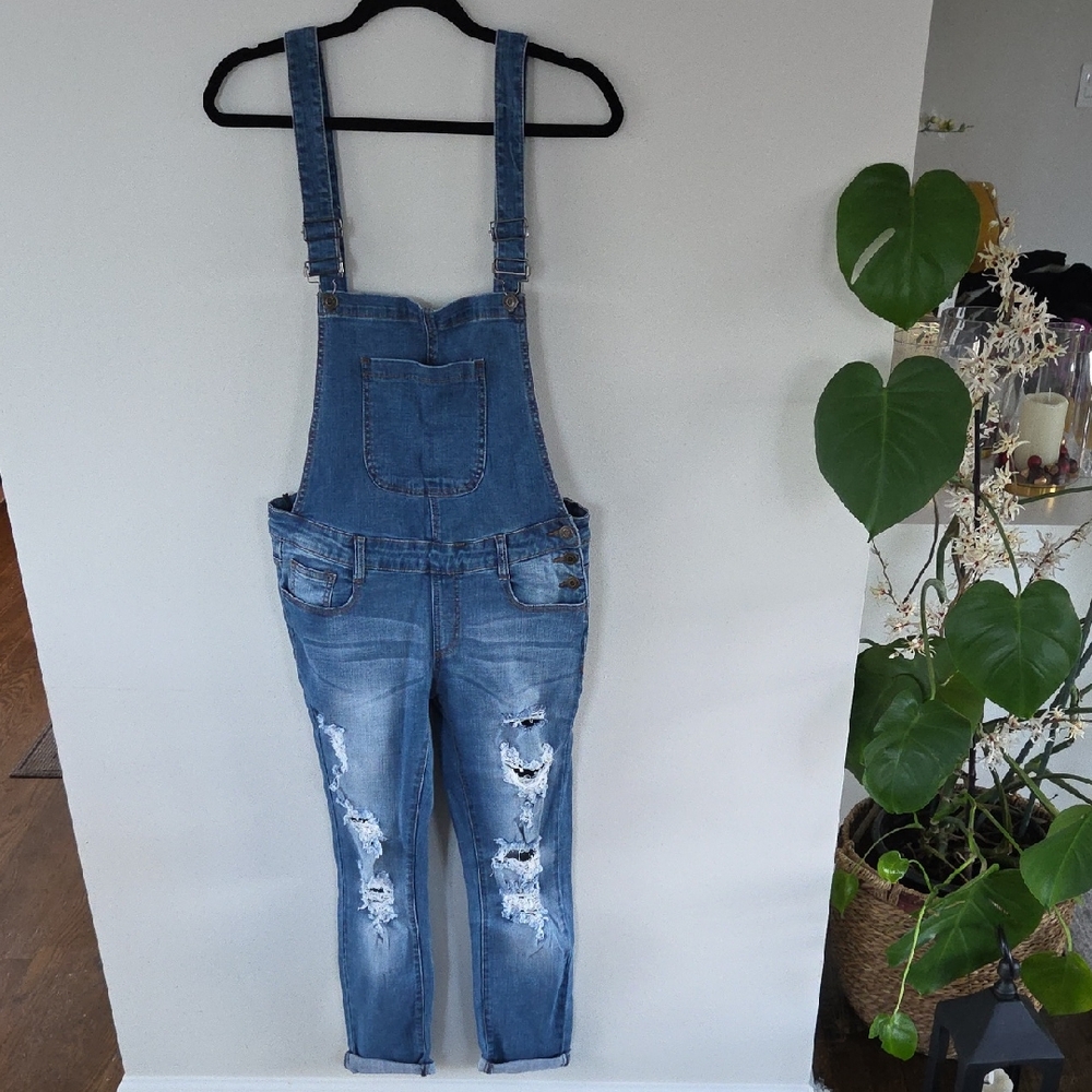 Machine Blue Distressed Women's Overalls